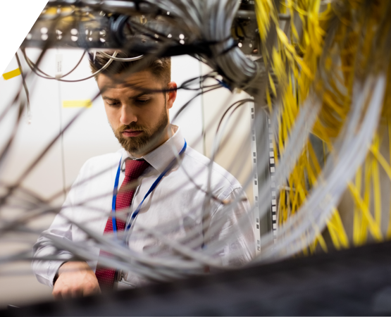 man installing network cabling