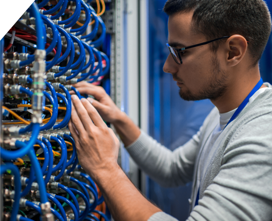 man installing network cabling